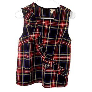 J. Crew Women's Plaid Ruffle Sleeveless Top Tartan Plaid Holiday Size 6 EUC